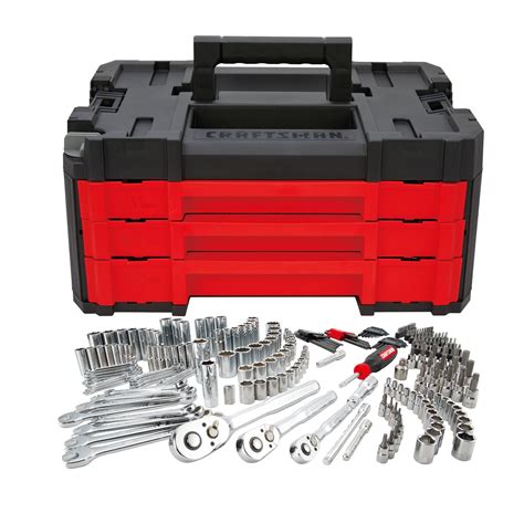 Additional tools include a 16oz claw hammer, 16 metric and SAE hex keys, 72 insert bits, 34 cable ties, a level, utility knife, 12-ft tape measure, scissors and a 95pc picture hanging kit Sockets, ratchets, extension and adapter are constructed of chrome vanadium steel and heat treated for strength and durability - these tools are covered by ... 